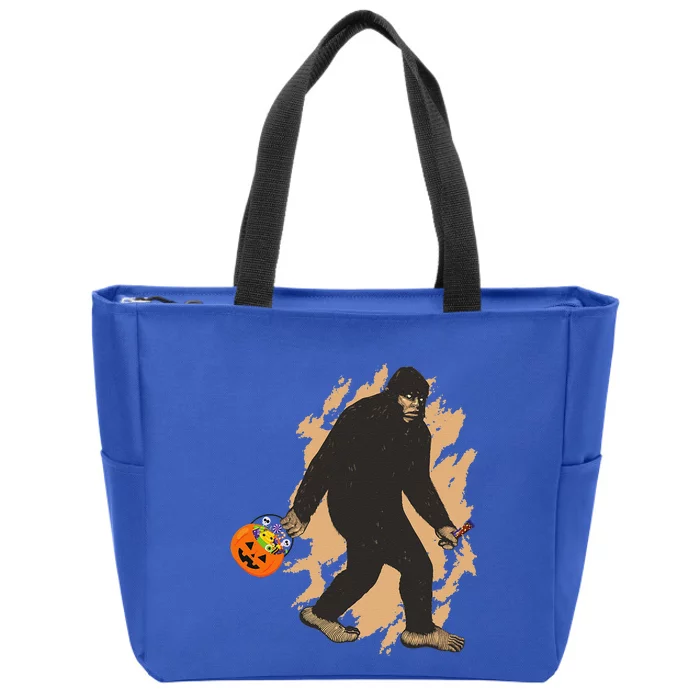 Funny Bigfoot Trick Or Treating Sasquatch Halloween Zip Tote Bag