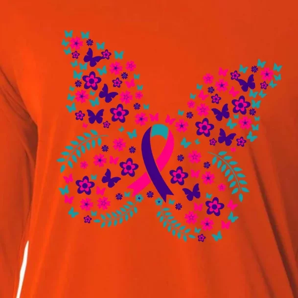 Flower Butterfly Thyroid Cancer Awareness Ribbon Funny Gift Great Gift Cooling Performance Long Sleeve Crew