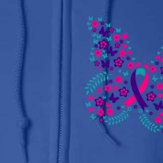 Flower Butterfly Thyroid Cancer Awareness Ribbon Funny Gift Great Gift Full Zip Hoodie