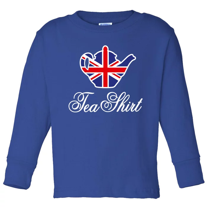 Funny British Tea Gift Uk Teapot Union Jack Flag Tea Pun Gift Toddler Long Sleeve Shirt