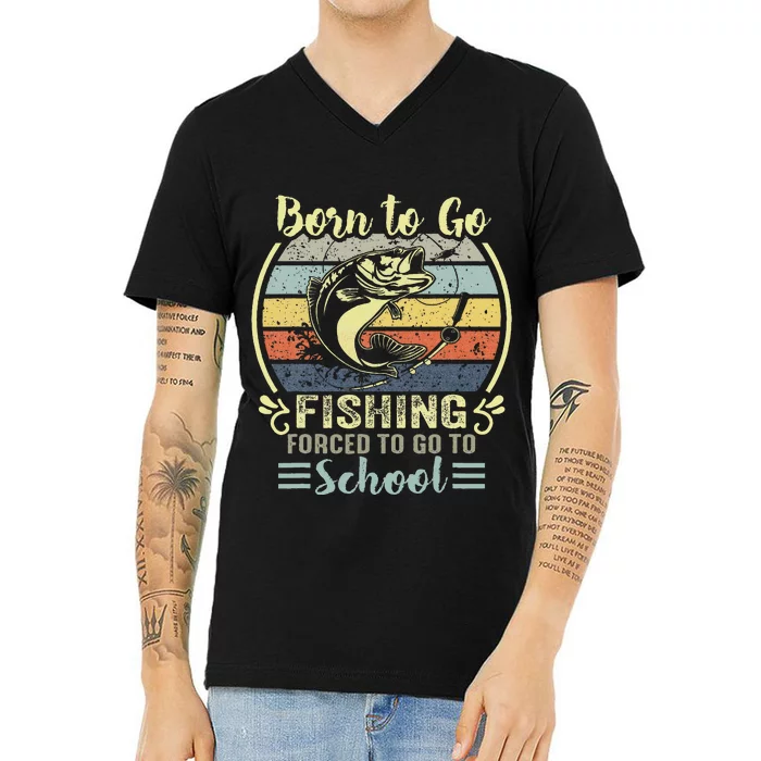 Funny Born To Go Fishing Bass Fish Fisherman V-Neck T-Shirt