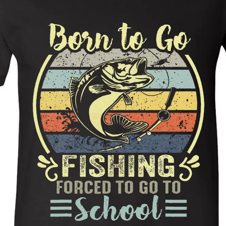 Funny Born To Go Fishing Bass Fish Fisherman V-Neck T-Shirt