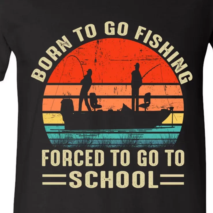 Funny Born To Go Fishing Bass Fish Fisherman Boy V-Neck T-Shirt