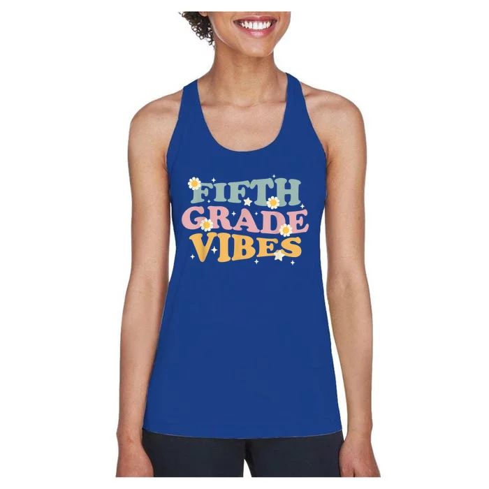 Funny Back To School Fifth Grade Vibes Teachers Vintage Gift Women's Racerback Tank