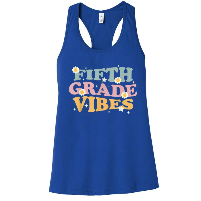 Funny Back To School Fifth Grade Vibes Teachers Vintage Gift Women's Racerback Tank