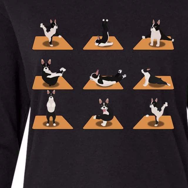 Funny Boston Terrier Dogs Yoga Poses Meditation Lovers Fans Gift Womens Cotton Relaxed Long Sleeve T-Shirt