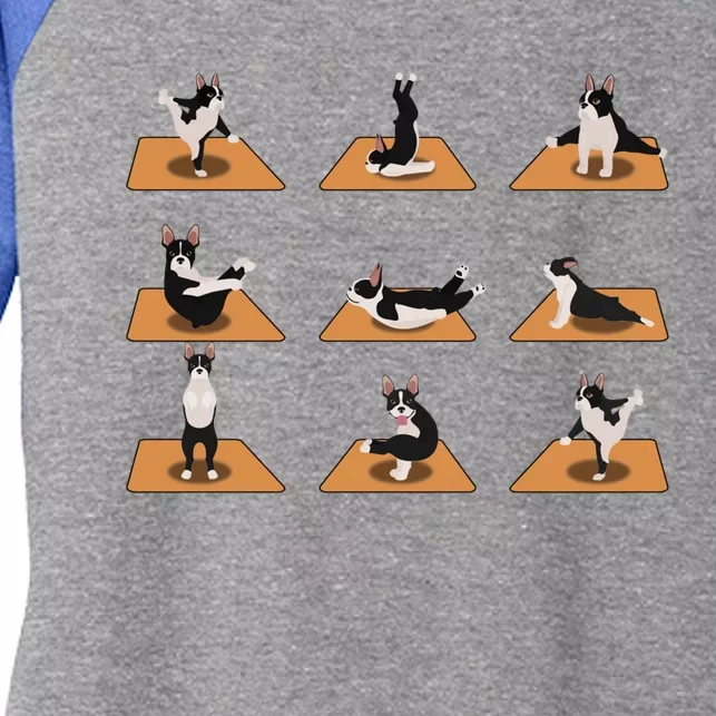 Funny Boston Terrier Dogs Yoga Poses Meditation Lovers Fans Gift Women's Tri-Blend 3/4-Sleeve Raglan Shirt