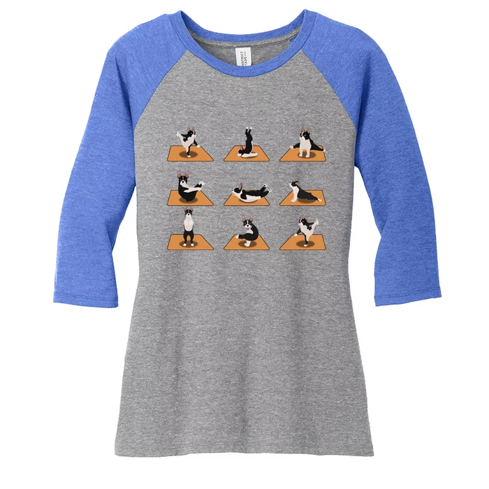 Funny Boston Terrier Dogs Yoga Poses Meditation Lovers Fans Gift Women's Tri-Blend 3/4-Sleeve Raglan Shirt