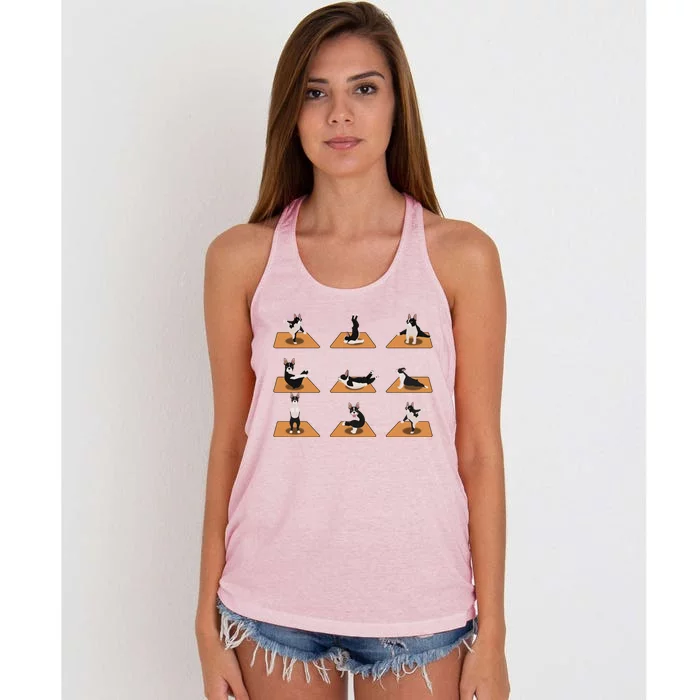 Funny Boston Terrier Dogs Yoga Poses Meditation Lovers Fans Gift Women's Knotted Racerback Tank