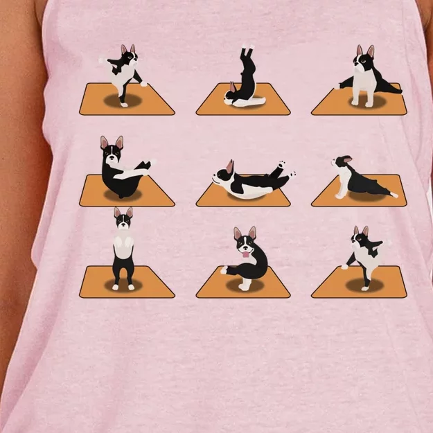 Funny Boston Terrier Dogs Yoga Poses Meditation Lovers Fans Gift Women's Knotted Racerback Tank