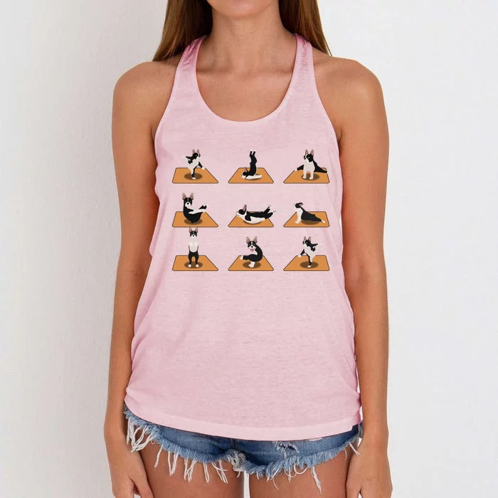 Funny Boston Terrier Dogs Yoga Poses Meditation Lovers Fans Gift Women's Knotted Racerback Tank