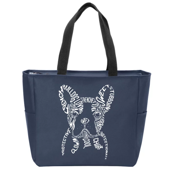 French Bulldog Typography Word Art Frenchie Dog Gift Zip Tote Bag