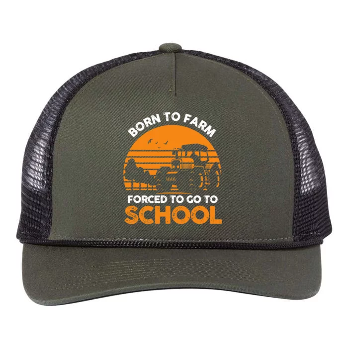 Farmer Born To Farm Forced To Go To School Agriculturist Retro Rope Trucker Hat Cap