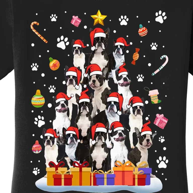Funny Boston Terrier Dog Ugly Sweater Christmas Tree Xmas Women's T-Shirt
