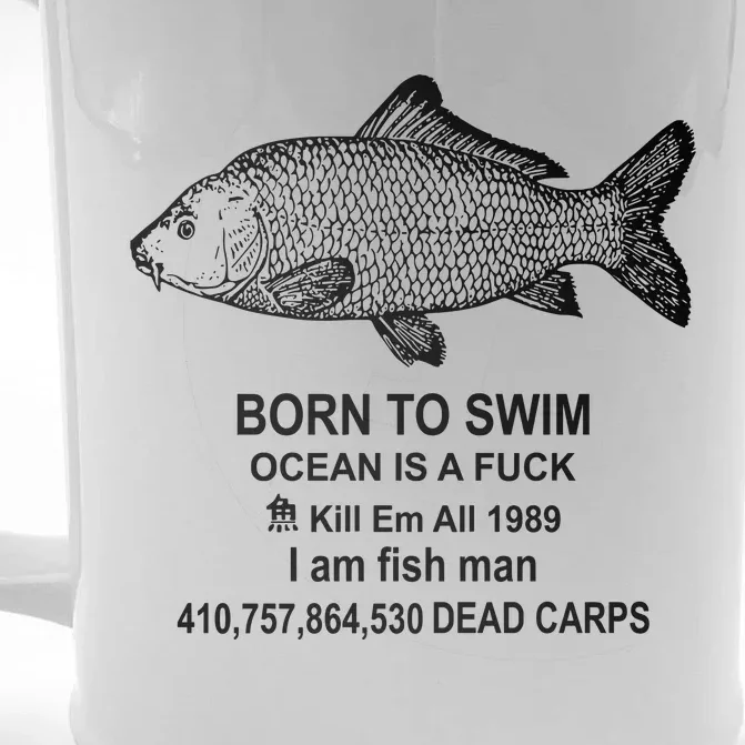 Funny Born To Swim Ocean Is A Fuk Kill Em All 1989 Front & Back Beer Stein