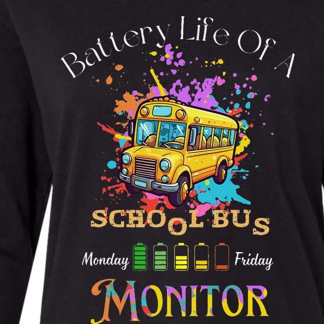 Funny Back To School Battery Life Of A School Bus Monitor Womens Cotton Relaxed Long Sleeve T-Shirt