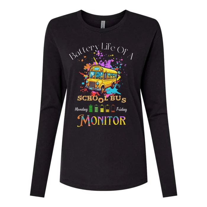 Funny Back To School Battery Life Of A School Bus Monitor Womens Cotton Relaxed Long Sleeve T-Shirt