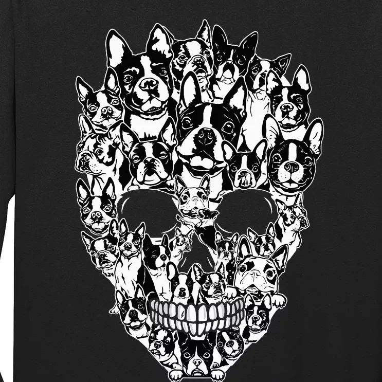 Funny Boston Terrier Skull Dog Skeleton Halloween Long Sleeve Shirt