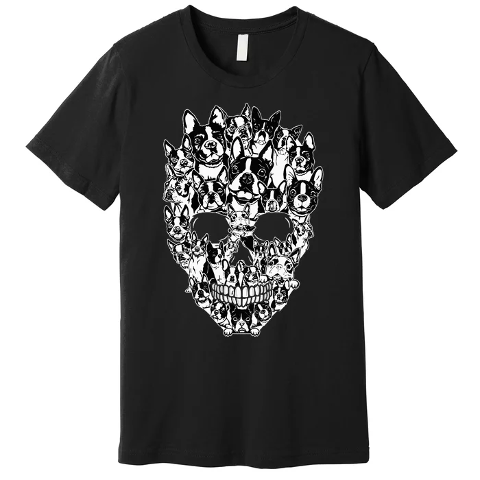 Funny Boston Terrier Skull Dog Skeleton Halloween Premium T-Shirt