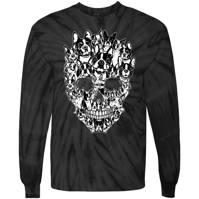 Funny Boston Terrier Skull Dog Skeleton Halloween Tie-Dye Long Sleeve Shirt