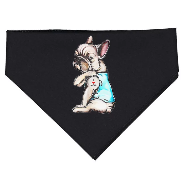 French Bulldog Tattoo I Love Mom Funny Dog Mother's Day USA-Made Doggie Bandana