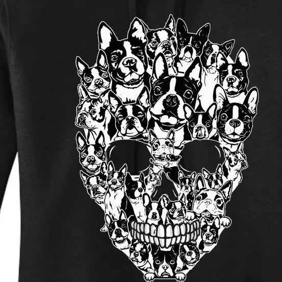 Funny Boston Terrier Skull Dog Skeleton Halloween Women's Pullover Hoodie