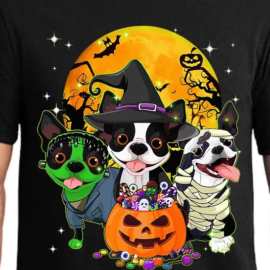 Funny Boston Terrier Witch Halloween Dog Costumes Pumpkin Pajama Set