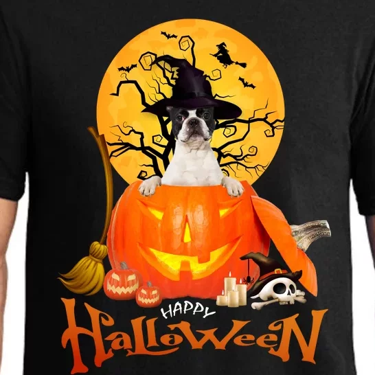 Funny Boston Terrier Dog Spooky Halloween Pajama Set