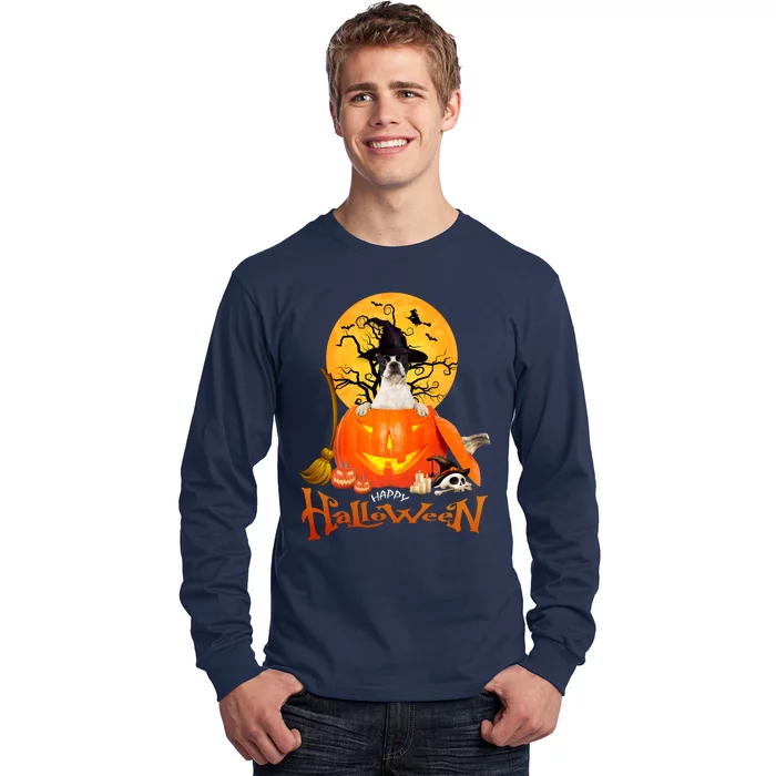 Funny Boston Terrier Dog Spooky Halloween Long Sleeve Shirt