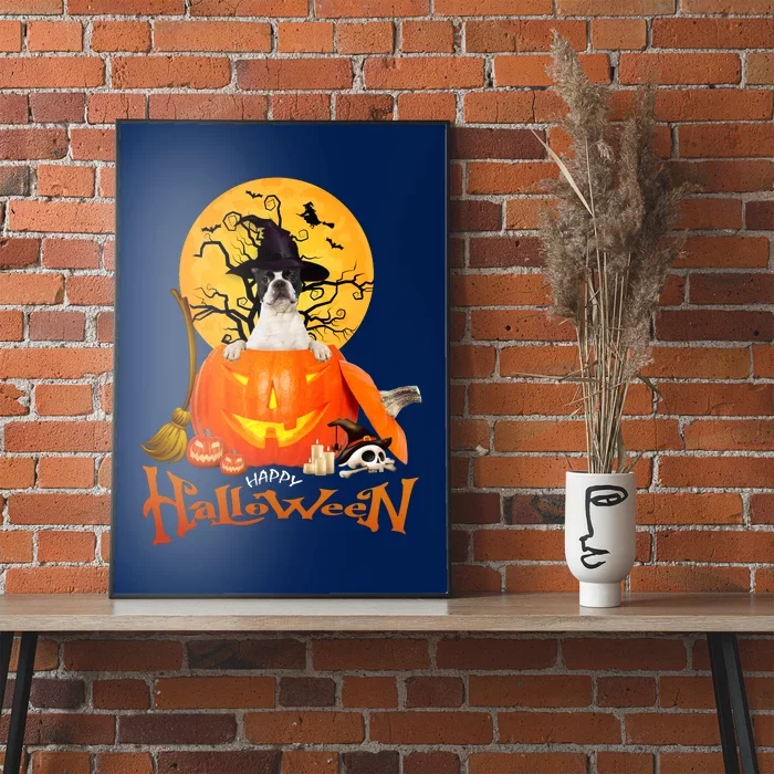 Funny Boston Terrier Dog Spooky Halloween Poster