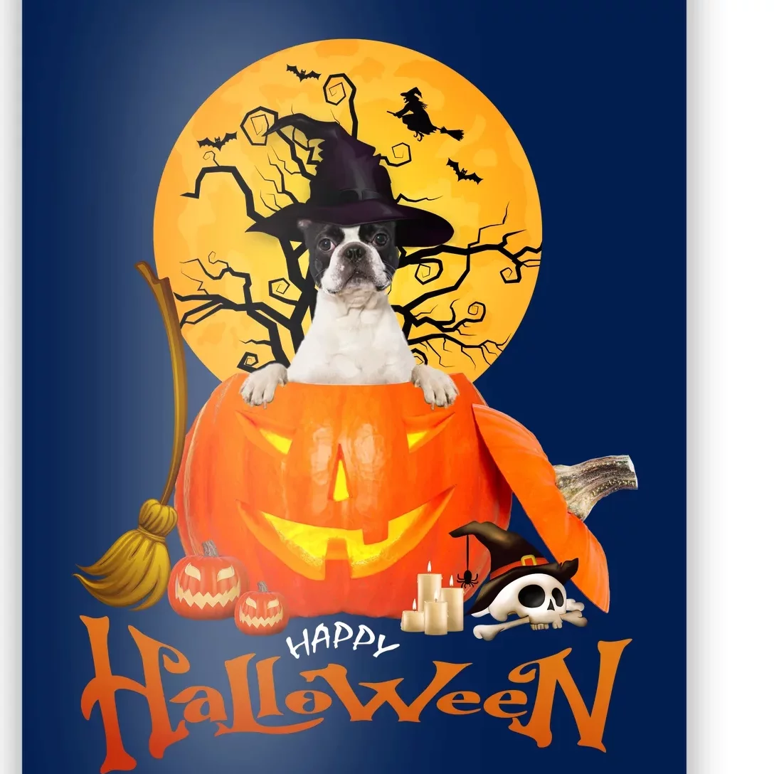 Funny Boston Terrier Dog Spooky Halloween Poster