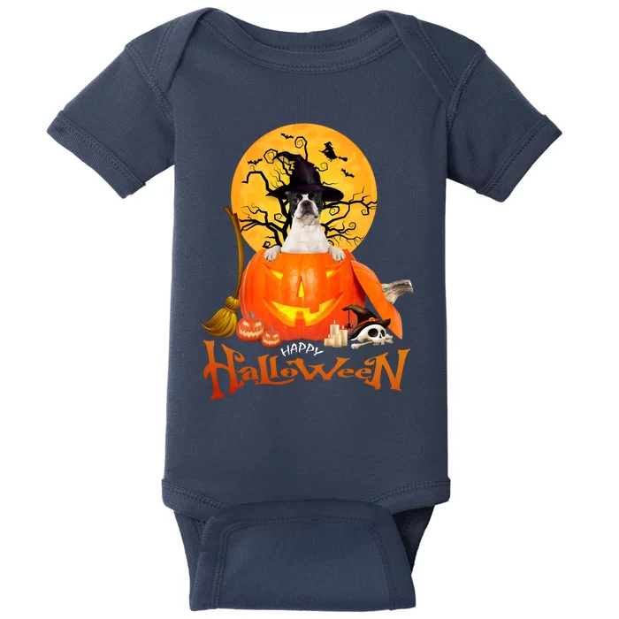 Funny Boston Terrier Dog Spooky Halloween Baby Bodysuit