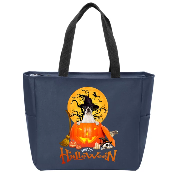 Funny Boston Terrier Dog Spooky Halloween Zip Tote Bag