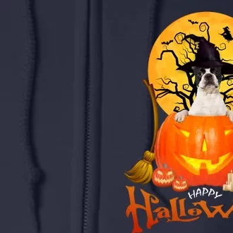 Funny Boston Terrier Dog Spooky Halloween Full Zip Hoodie