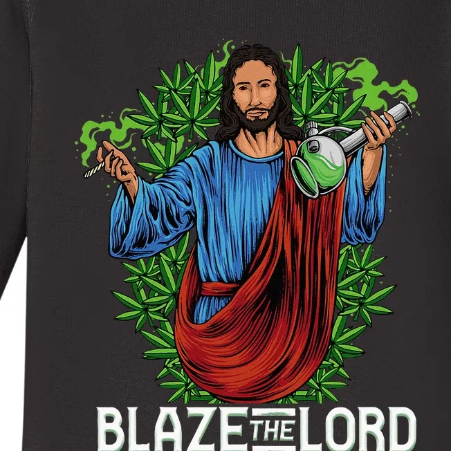 Funny Blaze The Lord High Stoned Jesus 420 Weed Lovers Gift Baby Long Sleeve Bodysuit