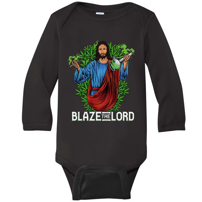 Funny Blaze The Lord High Stoned Jesus 420 Weed Lovers Gift Baby Long Sleeve Bodysuit