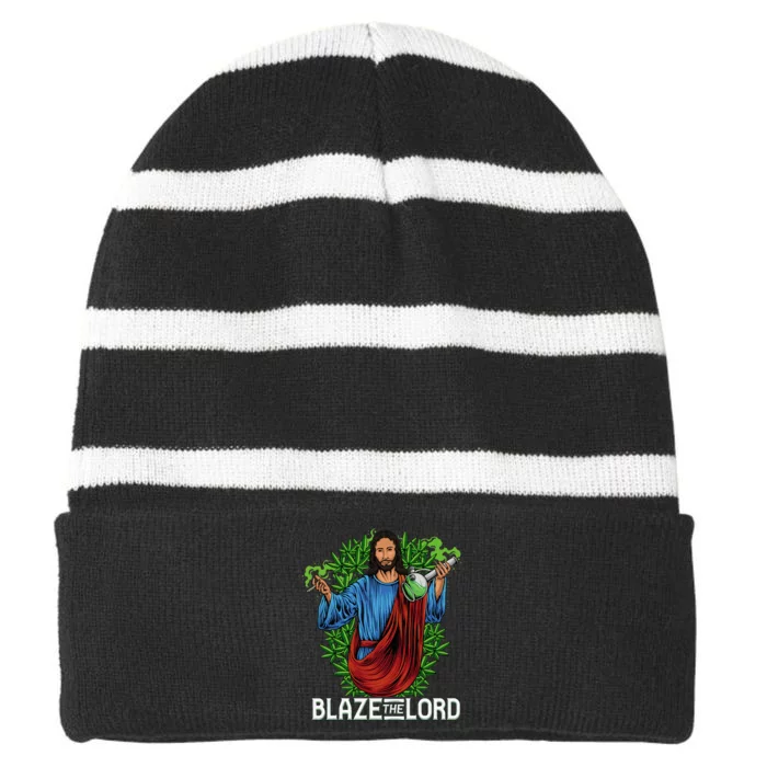 Funny Blaze The Lord High Stoned Jesus 420 Weed Lovers Gift Striped Beanie with Solid Band