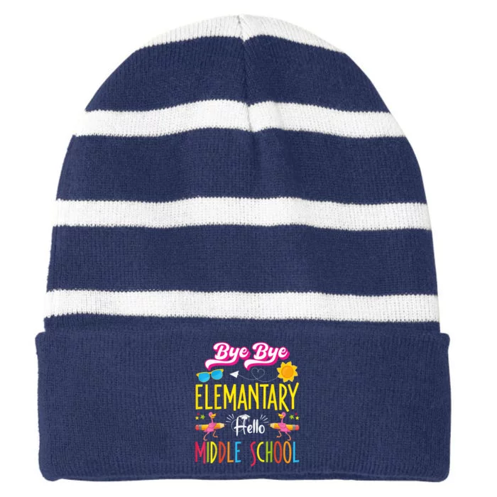 Flamingo Back to School Bye Elementary Hello Middle School Striped Beanie with Solid Band