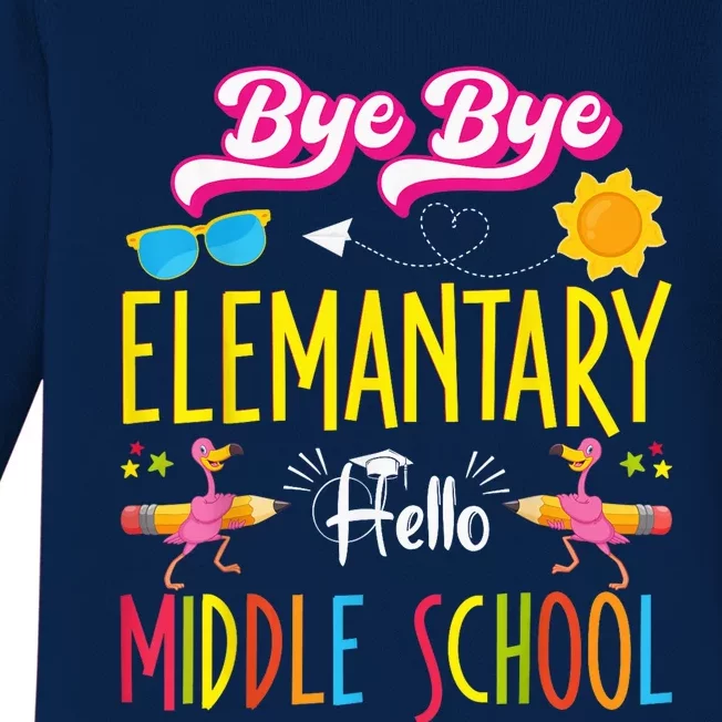 Flamingo Back to School Bye Elementary Hello Middle School Baby Long Sleeve Bodysuit