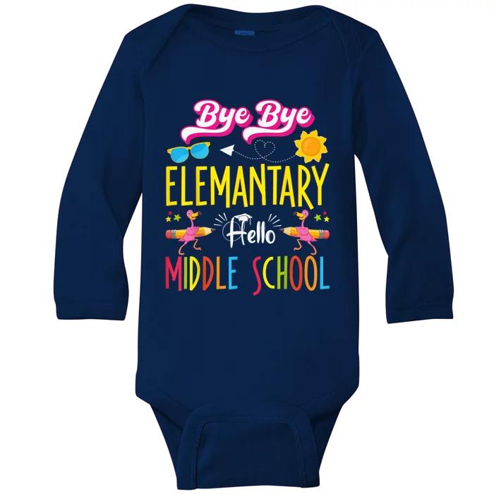 Flamingo Back to School Bye Elementary Hello Middle School Baby Long Sleeve Bodysuit