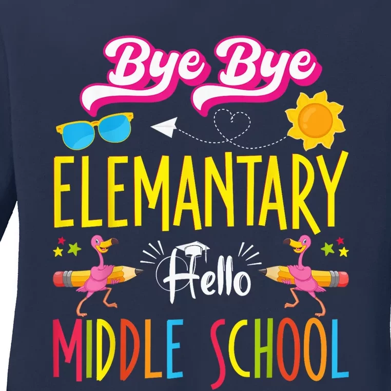 Flamingo Back to School Bye Elementary Hello Middle School Ladies Long Sleeve Shirt