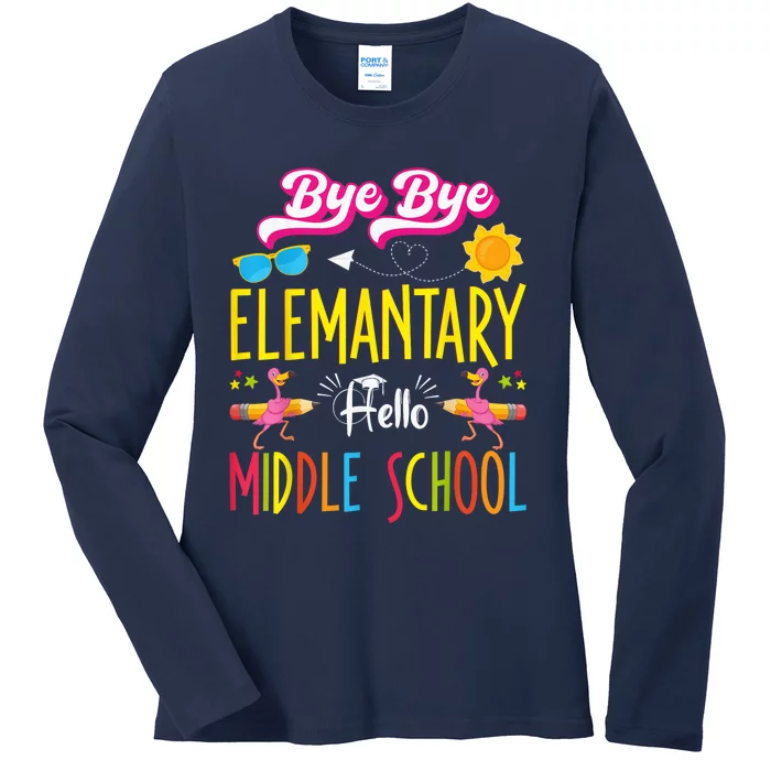 Flamingo Back to School Bye Elementary Hello Middle School Ladies Long Sleeve Shirt