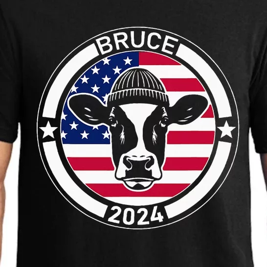 Funny Bruce The Cow Head Bruce For President 2024 Pajama Set