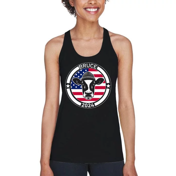 Funny Bruce The Cow Head Bruce For President 2024 Women's Racerback Tank