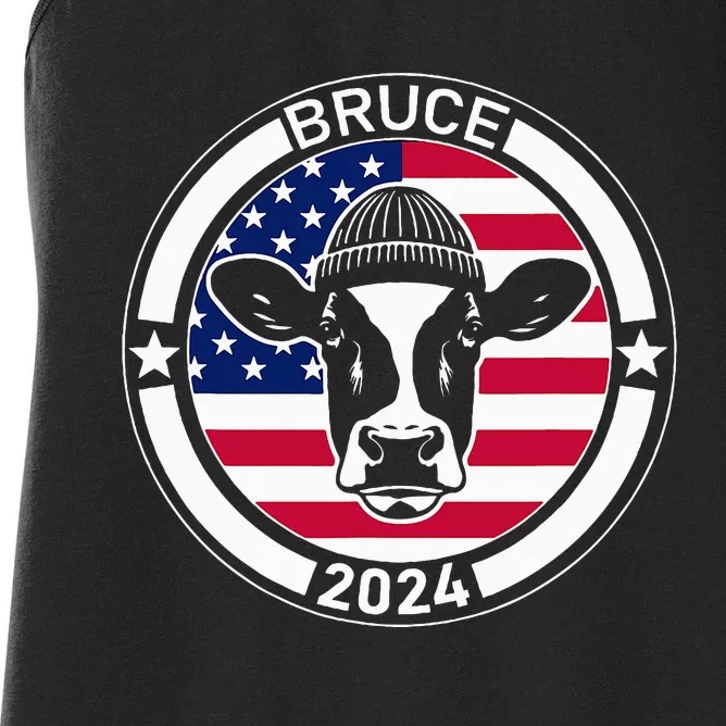 Funny Bruce The Cow Head Bruce For President 2024 Women's Racerback Tank