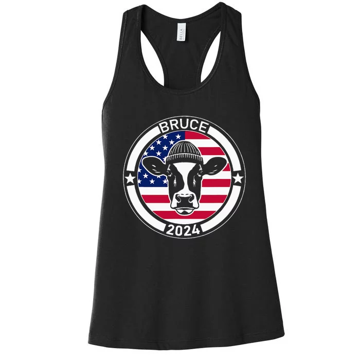 Funny Bruce The Cow Head Bruce For President 2024 Women's Racerback Tank