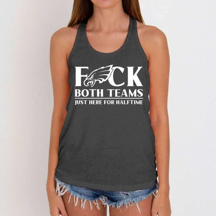 ‪Fuck Both Teams Just Here For Halftime‬ Women's Knotted Racerback Tank