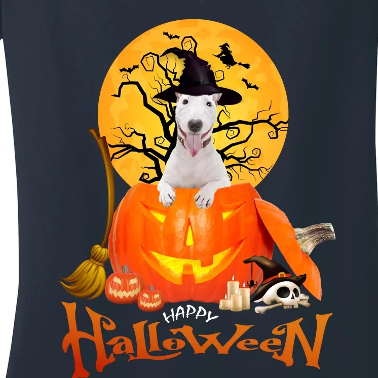 Funny Bull Terrier Dog Spooky Halloween Women's V-Neck T-Shirt