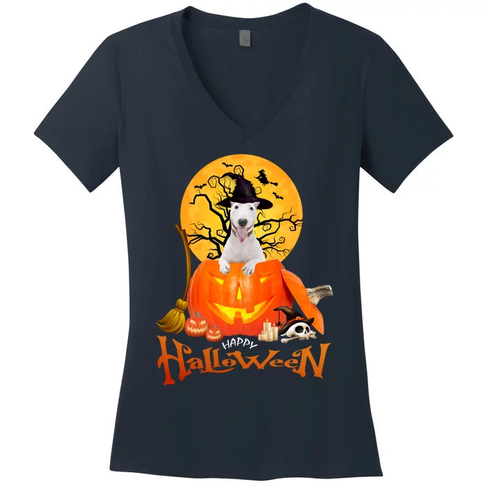 Funny Bull Terrier Dog Spooky Halloween Women's V-Neck T-Shirt