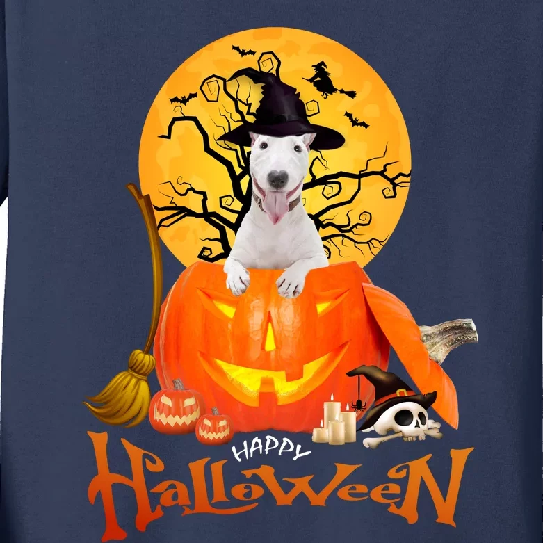 Funny Bull Terrier Dog Spooky Halloween Kids Long Sleeve Shirt